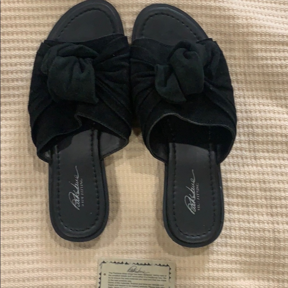 Black suede slip-on mules